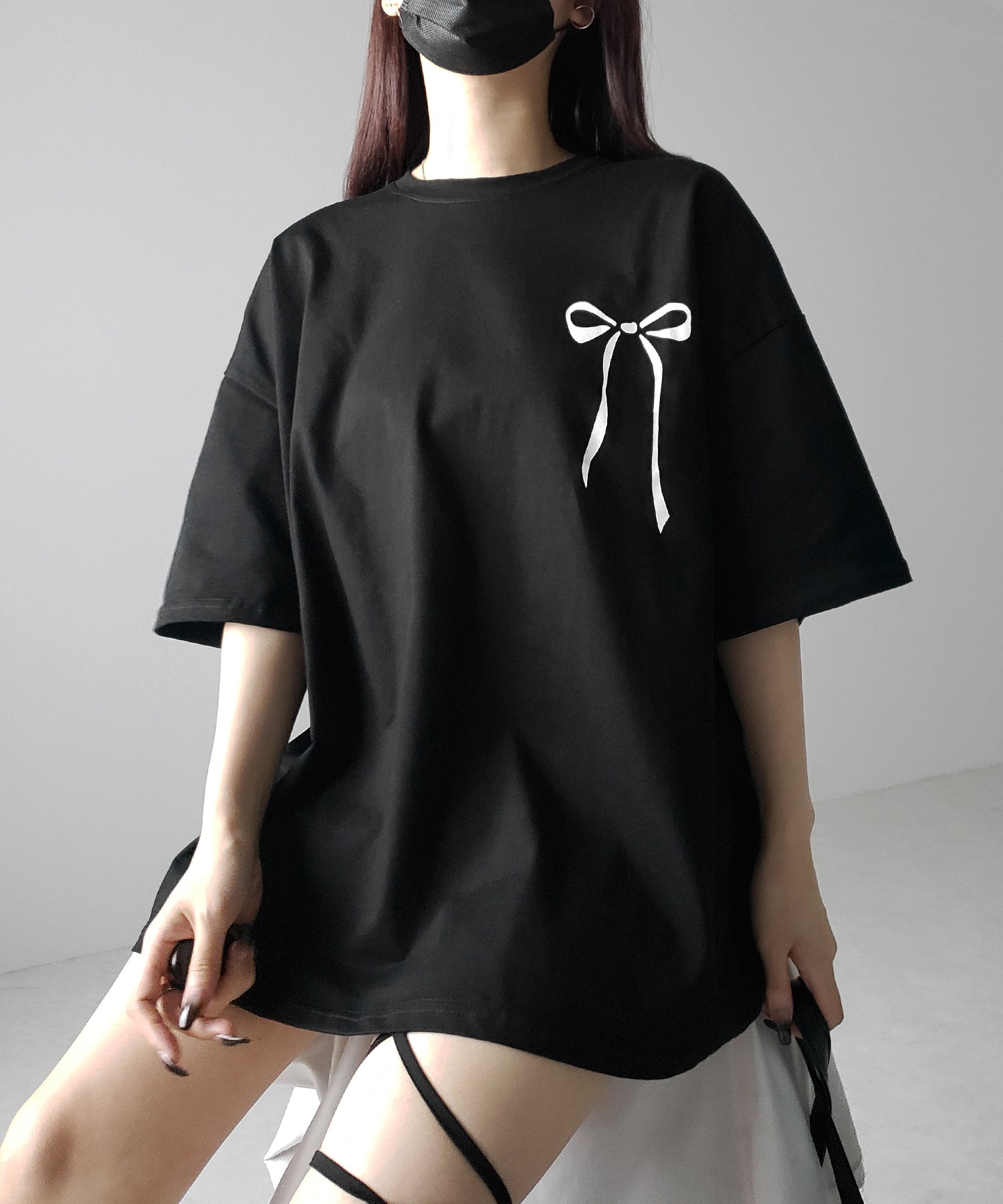 【 3color 】半袖リボンプリントバレエコアビッグTシャツ / short sleeve ribbon print ballet core big Tee