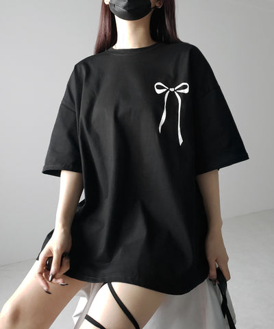 半袖リボンプリントバレエコアビッグTシャツ / short sleeve ribbon print ballet core big Tee