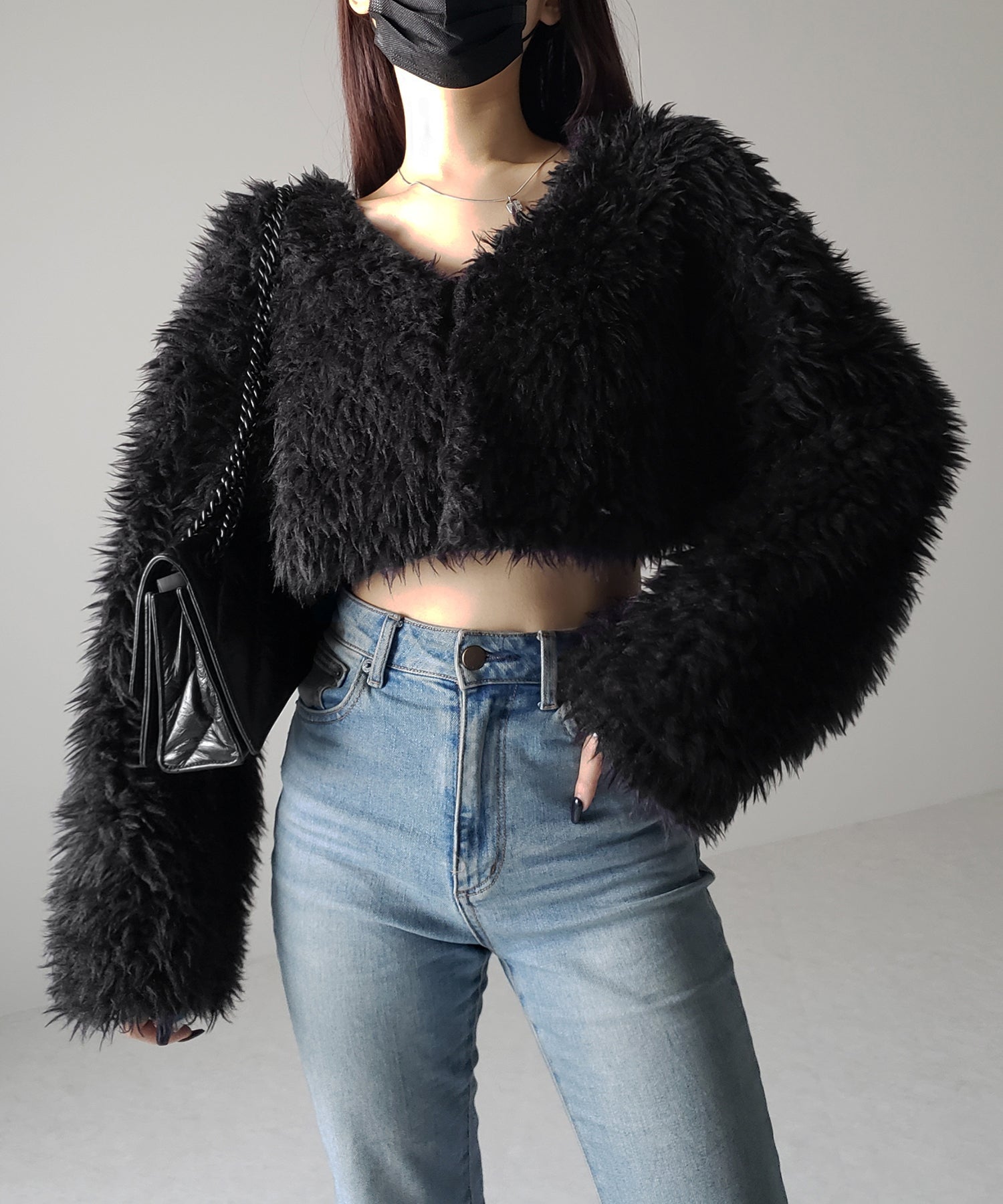 【 3COLOR 】ロングシャギーボアショートボリュームカーディガン