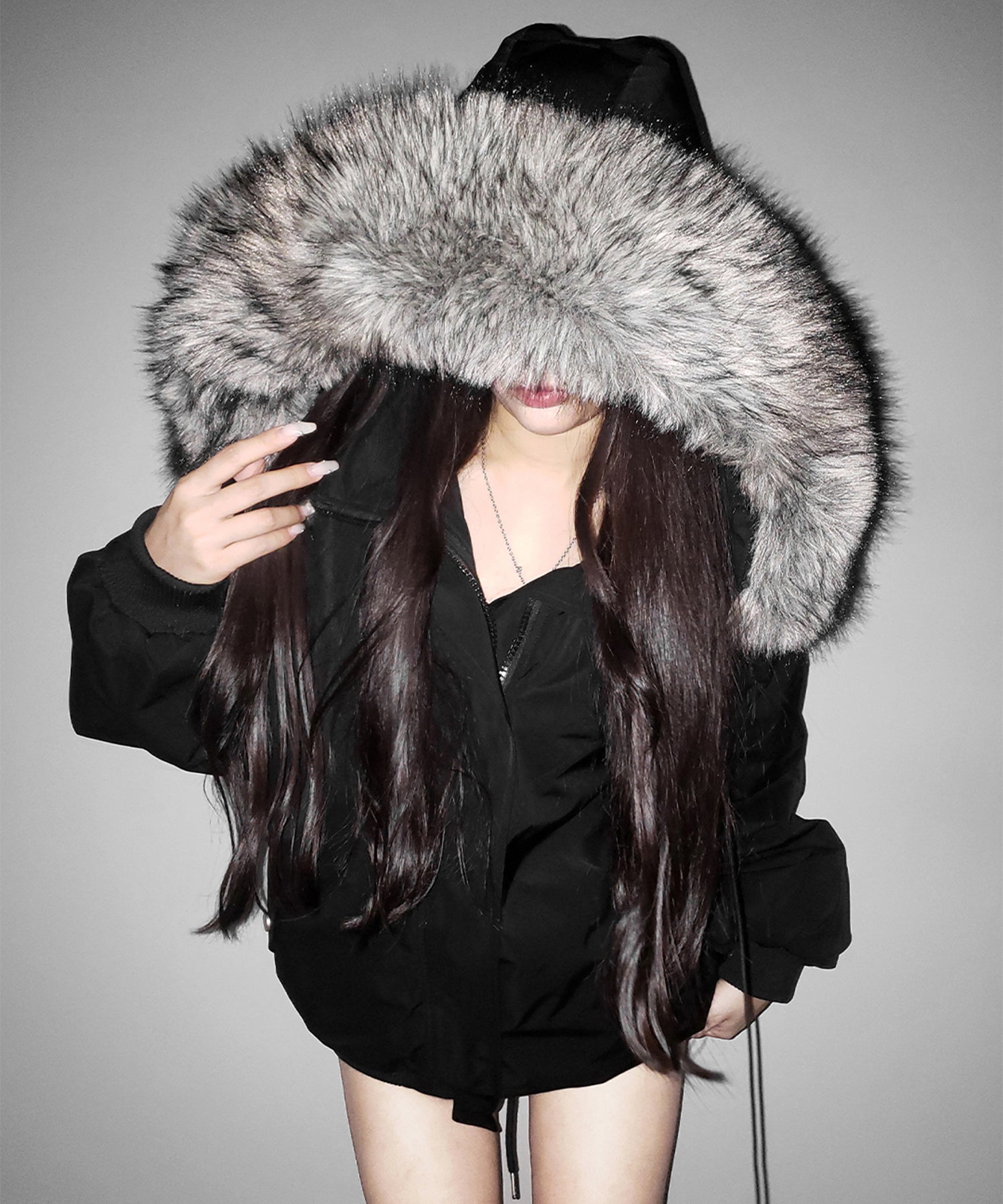 フェイクファーフーディビッグダウンジャケット / fake fur hoodie big down jacket