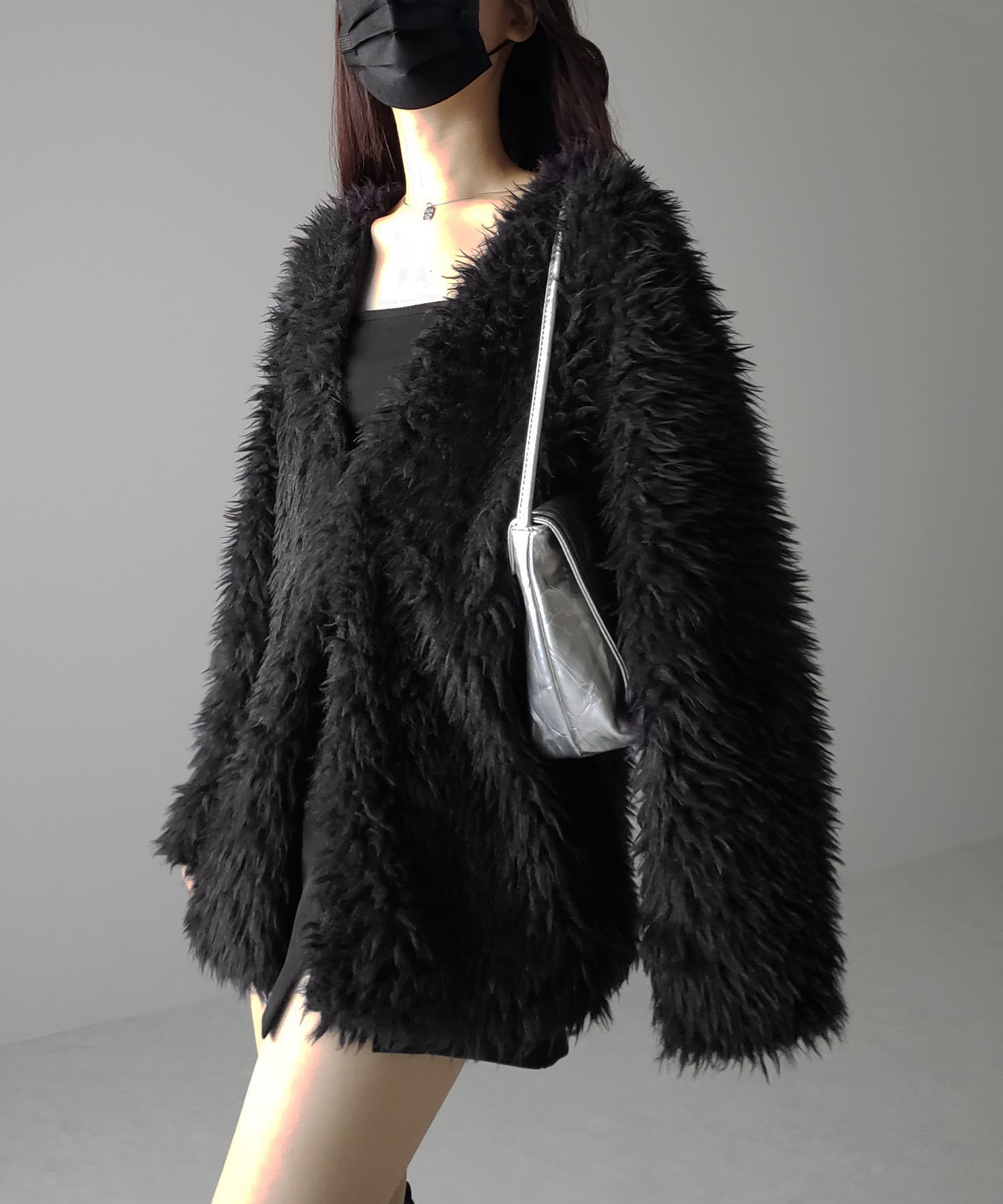 【 3COLOR 】ロングシャギーボアオーバーボリュームカーディガン