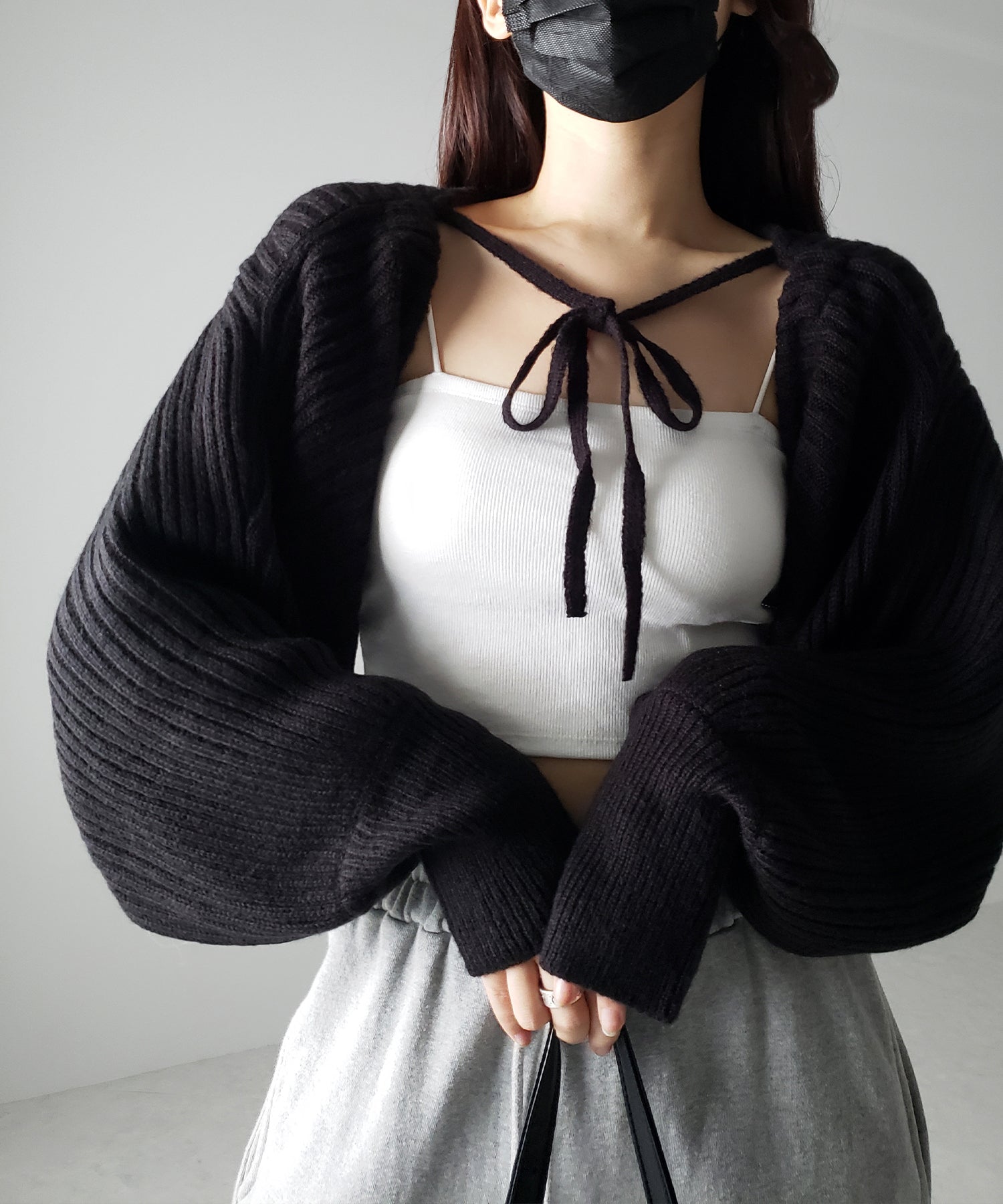 【 9color 】2WAYリボンモヘアライクショートリブニットカーデ
