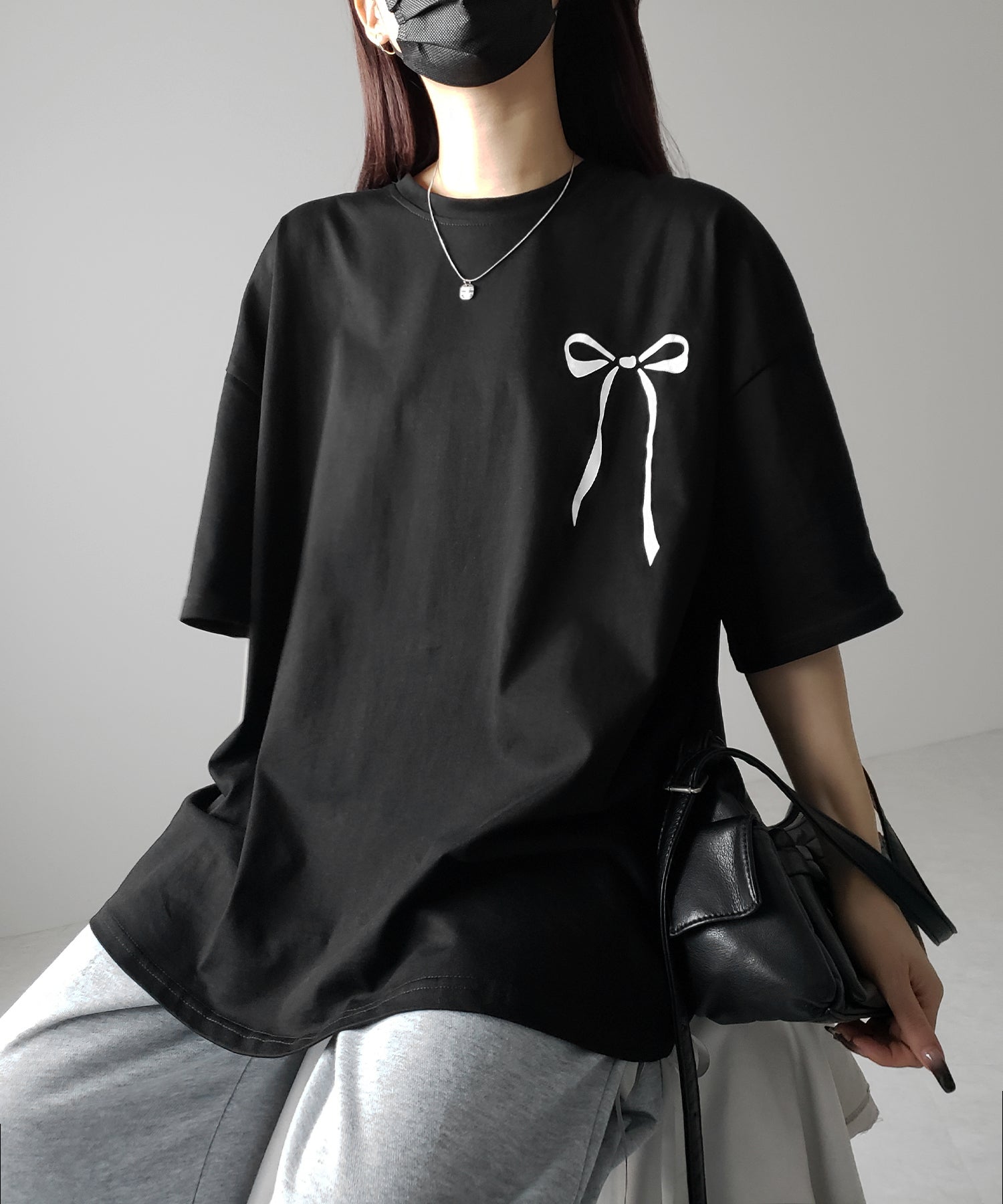 【 3color 】半袖リボンプリントバレエコアビッグTシャツ / short sleeve ribbon print ballet core big Tee