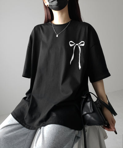 半袖リボンプリントバレエコアビッグTシャツ / short sleeve ribbon print ballet core big Tee