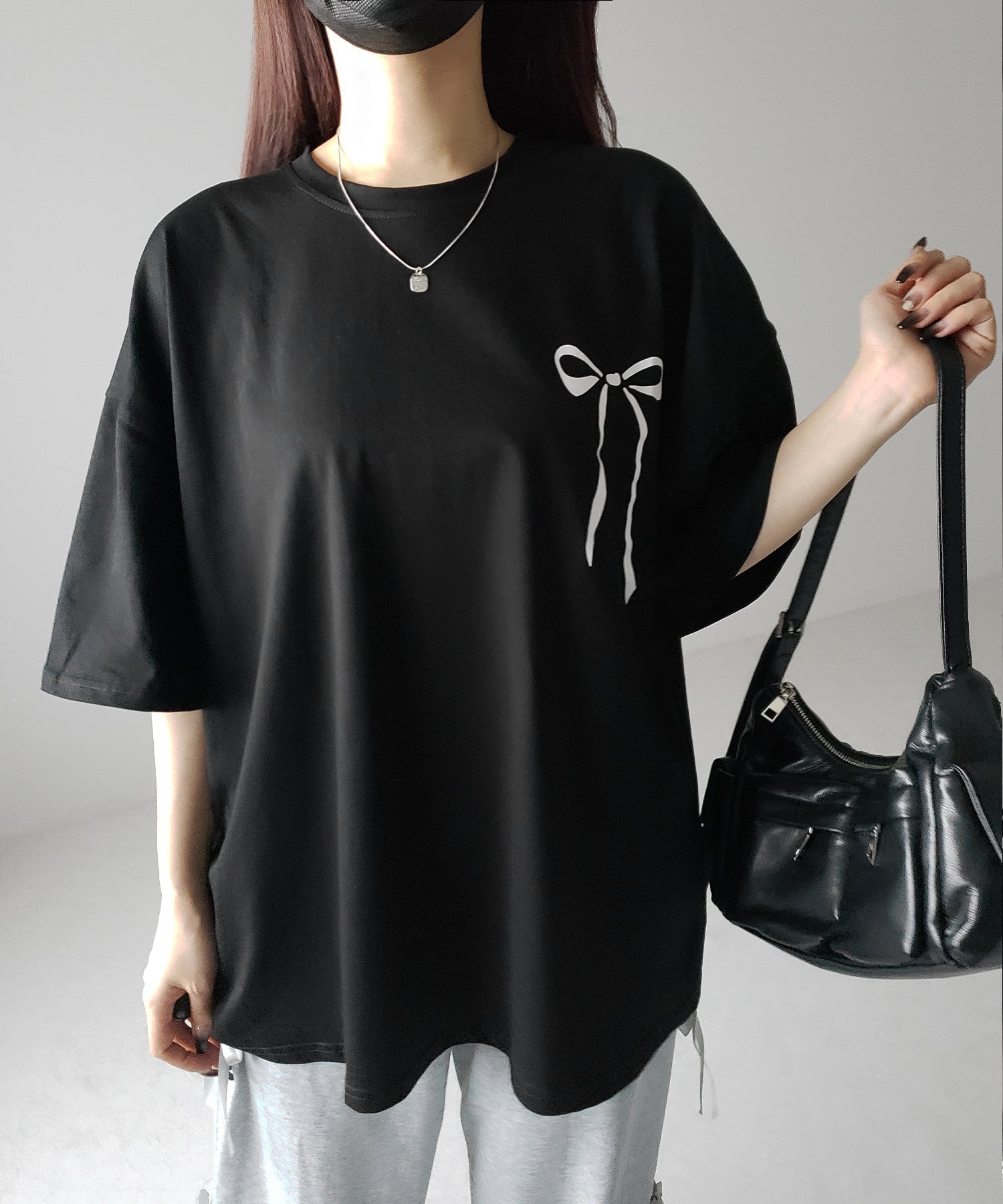 【 3color 】半袖リボンプリントバレエコアビッグTシャツ / short sleeve ribbon print ballet core big Tee