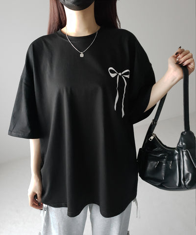 半袖リボンプリントバレエコアビッグTシャツ / short sleeve ribbon print ballet core big Tee