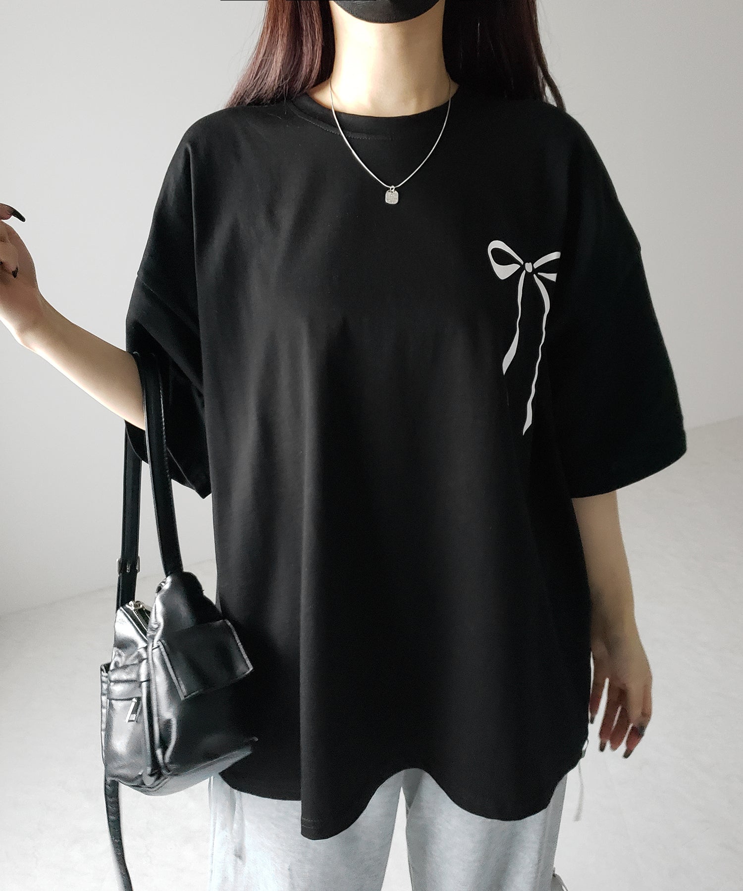 【 3color 】半袖リボンプリントバレエコアビッグTシャツ / short sleeve ribbon print ballet core big Tee