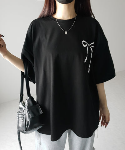 半袖リボンプリントバレエコアビッグTシャツ / short sleeve ribbon print ballet core big Tee