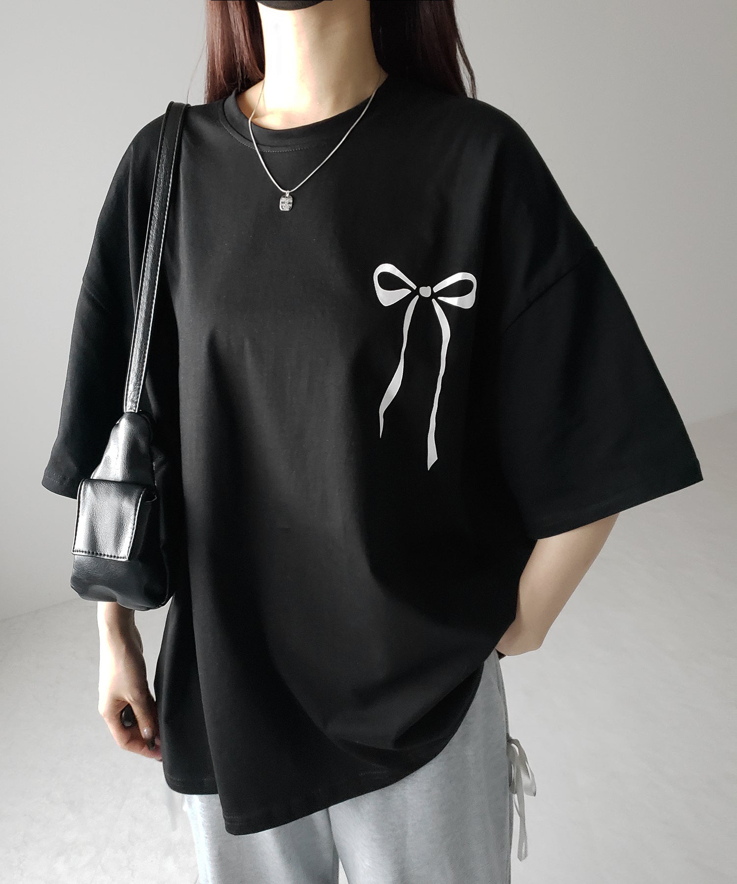 【 3color 】半袖リボンプリントバレエコアビッグTシャツ / short sleeve ribbon print ballet core big Tee