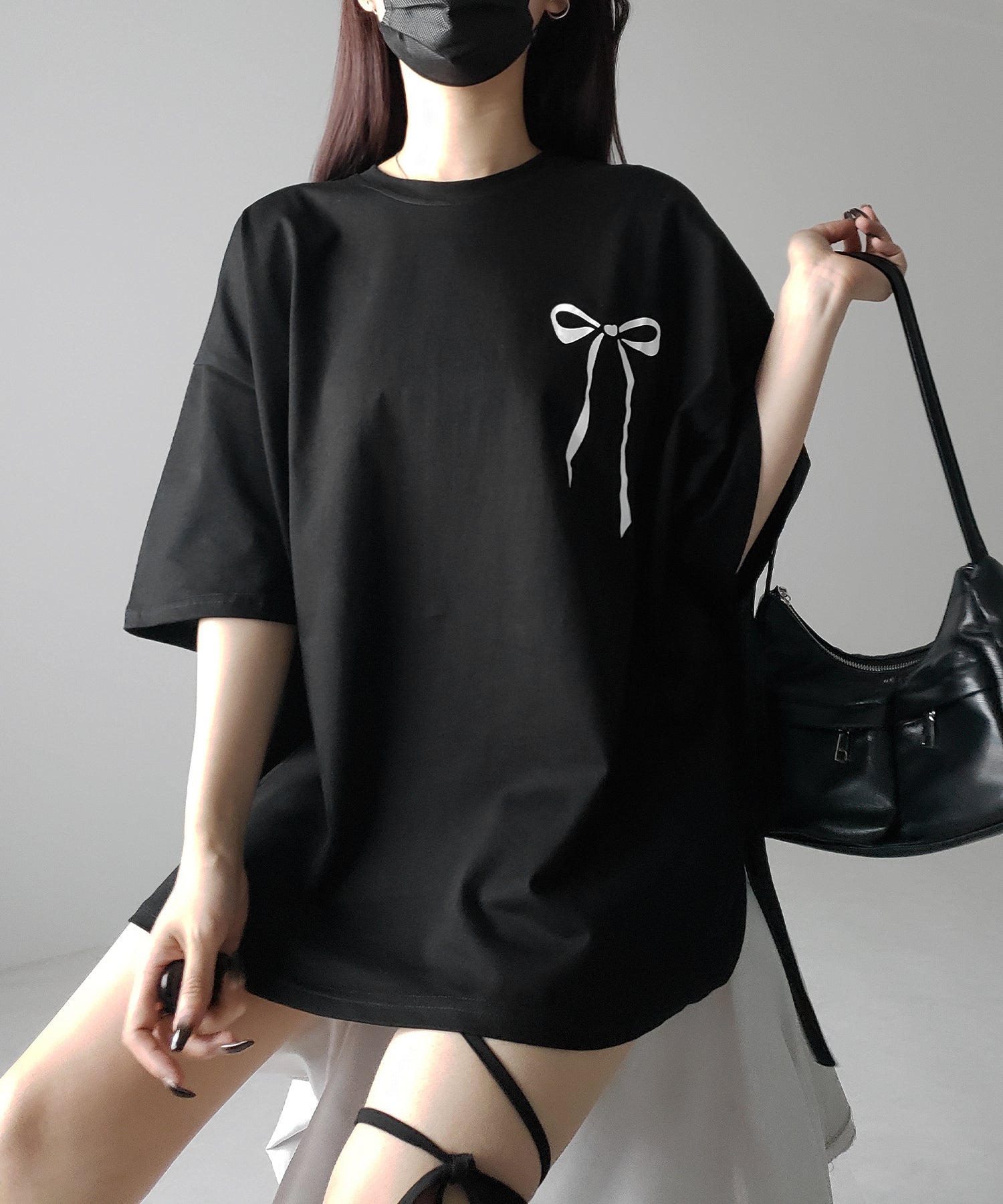 【 3color 】半袖リボンプリントバレエコアビッグTシャツ / short sleeve ribbon print ballet core big Tee