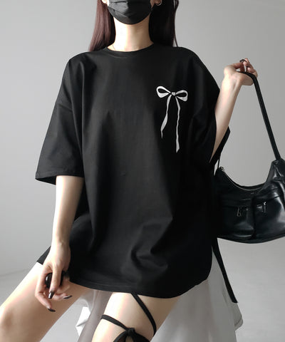 半袖リボンプリントバレエコアビッグTシャツ / short sleeve ribbon print ballet core big Tee