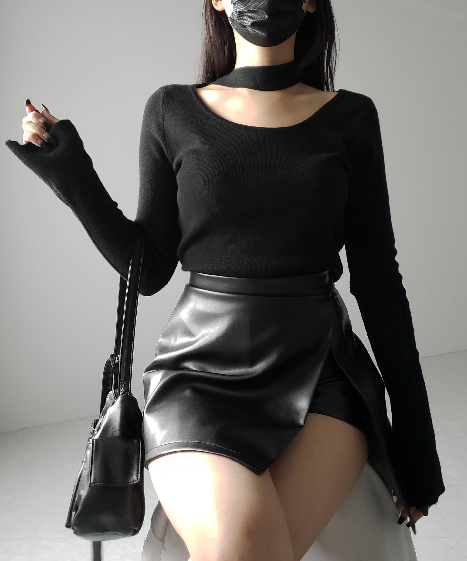 【 2color 】チョーカーリブニットトップス /choker lib knit tops