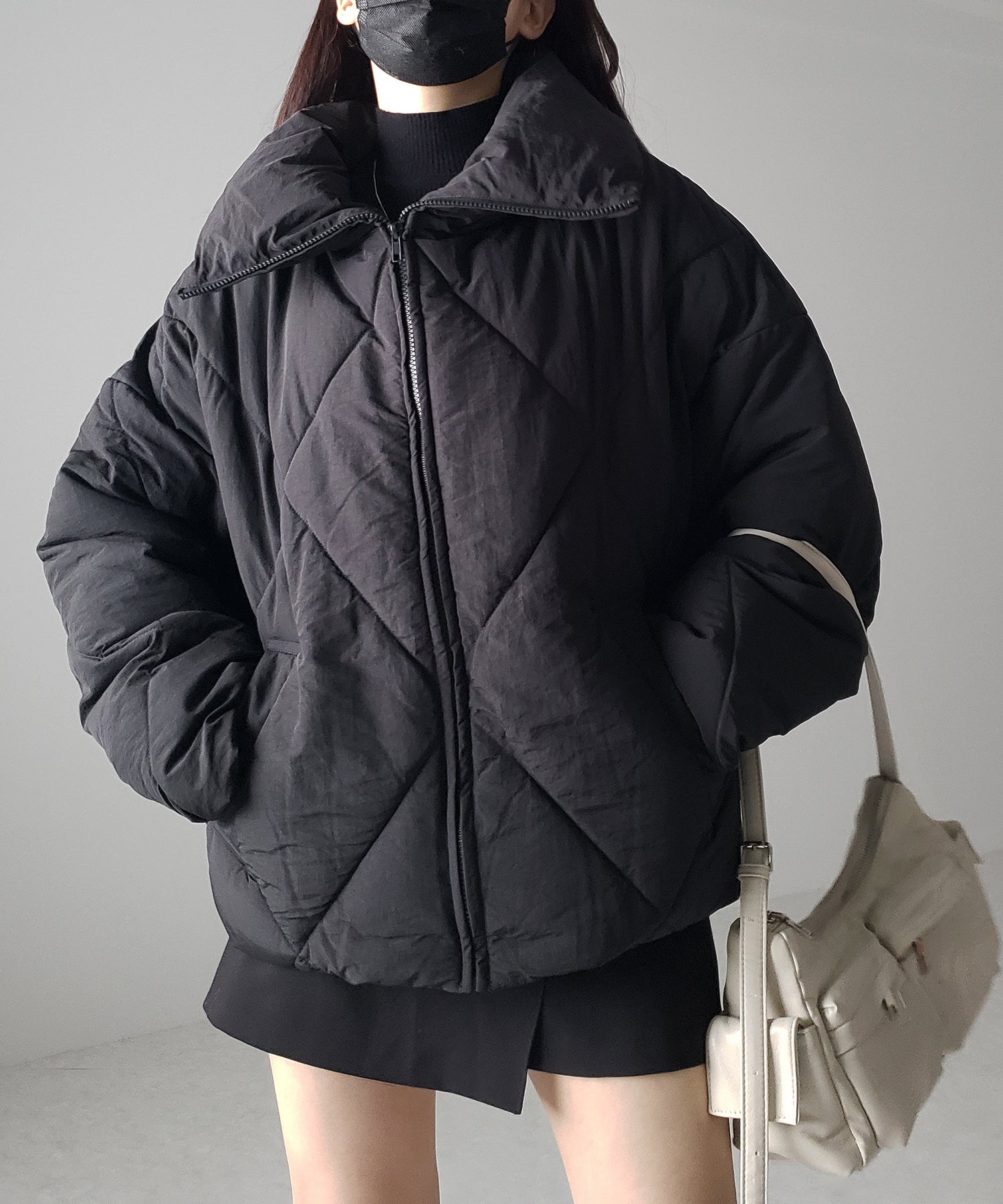 【 3COLOR /2WAY 】ボリュームハイネックナイロンパフダウンジャケット