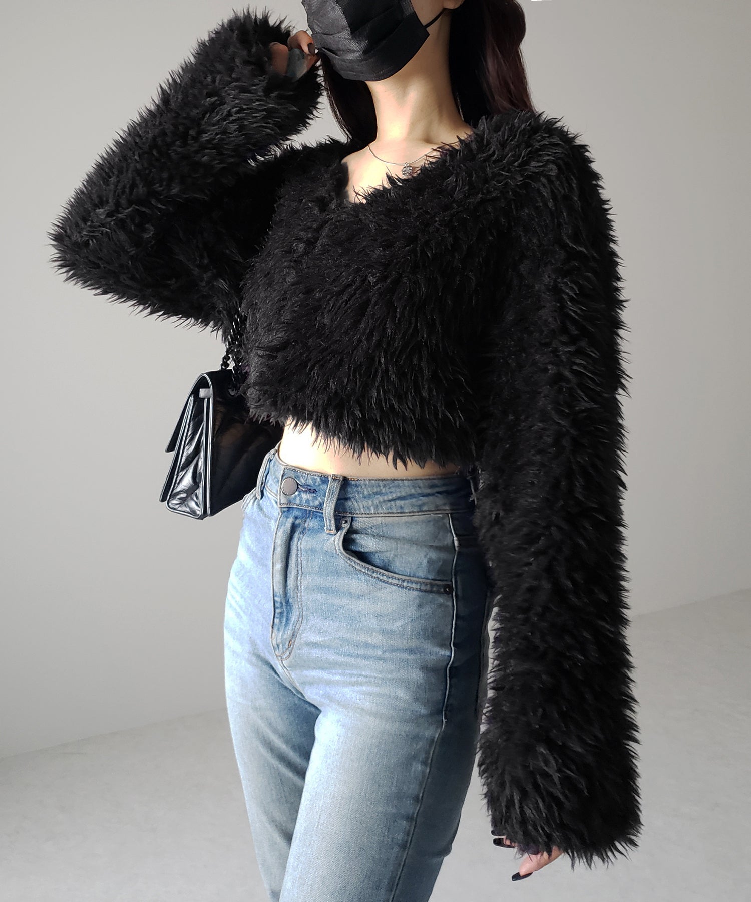 【 3COLOR 】ロングシャギーボアショートボリュームカーディガン