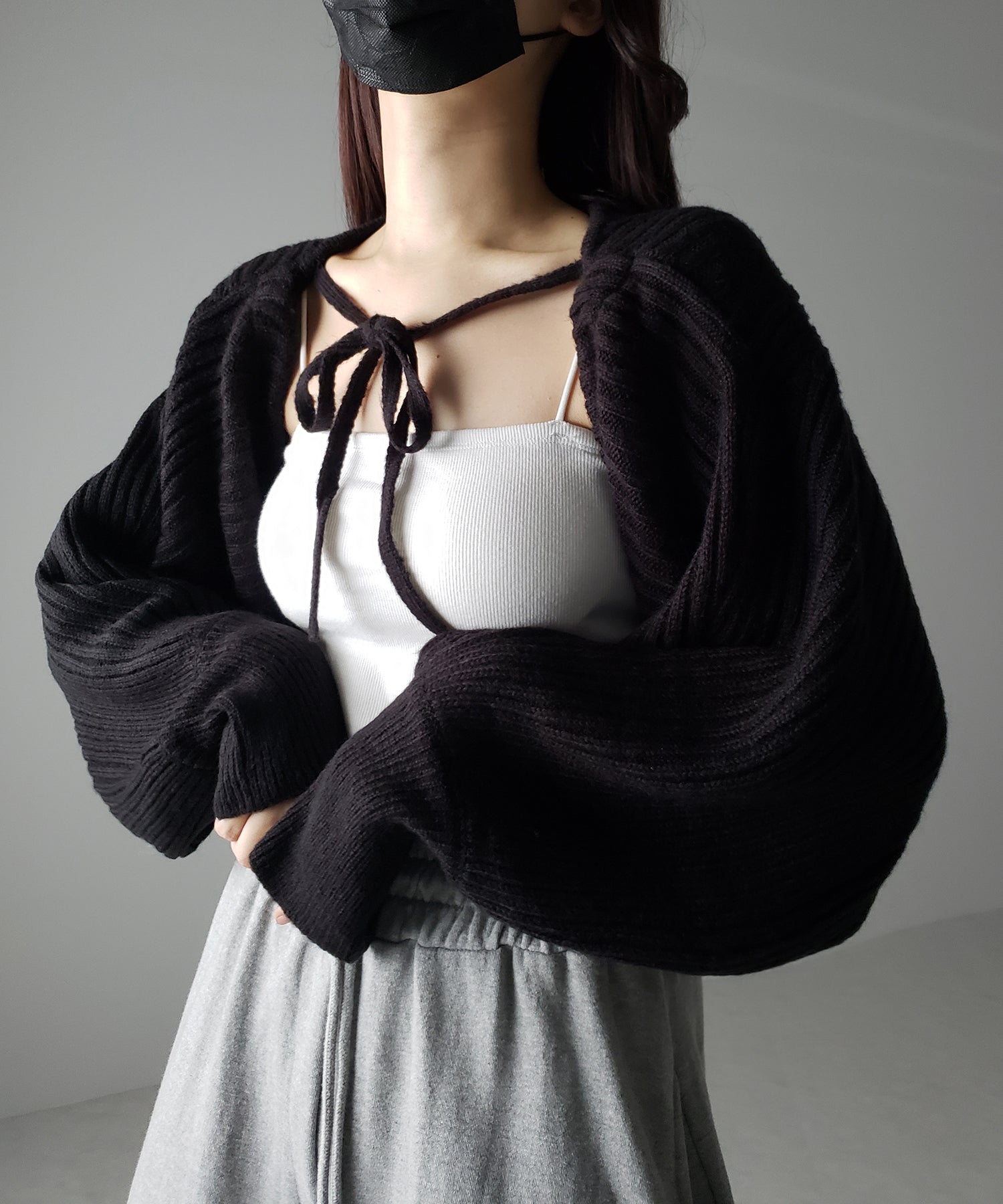 【 9color 】2WAYリボンモヘアライクショートリブニットカーデ
