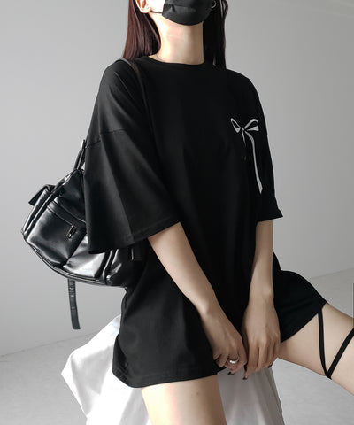 半袖リボンプリントバレエコアビッグTシャツ / short sleeve ribbon print ballet core big Tee