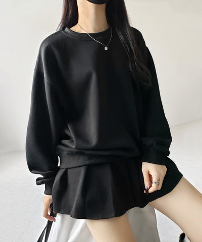 【 セットアップ 】オーバースウェットトップス + プリーツミニスカート SET / oversweat tops + pleated mini skirt SET