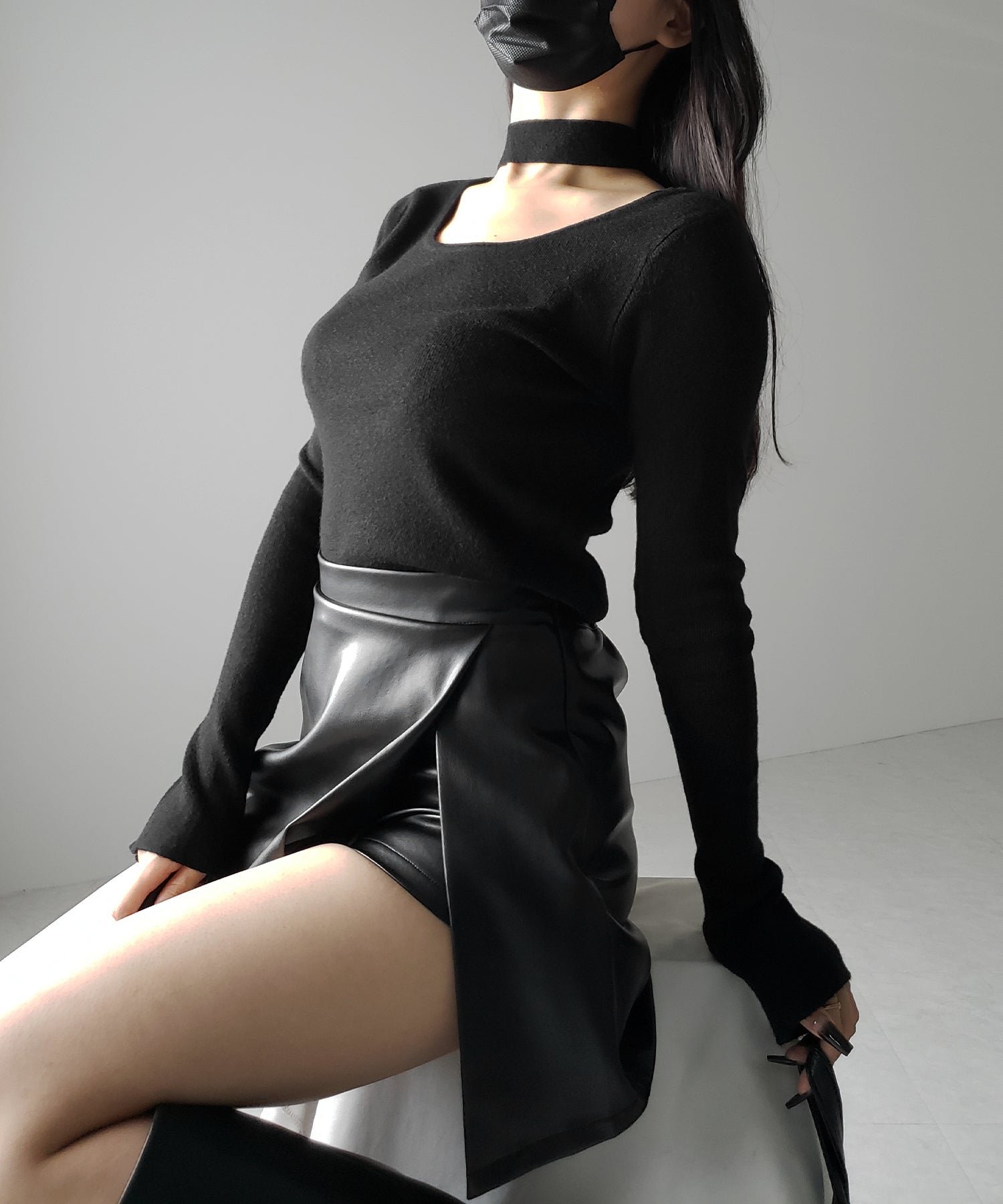 【 2color 】チョーカーリブニットトップス /choker lib knit tops