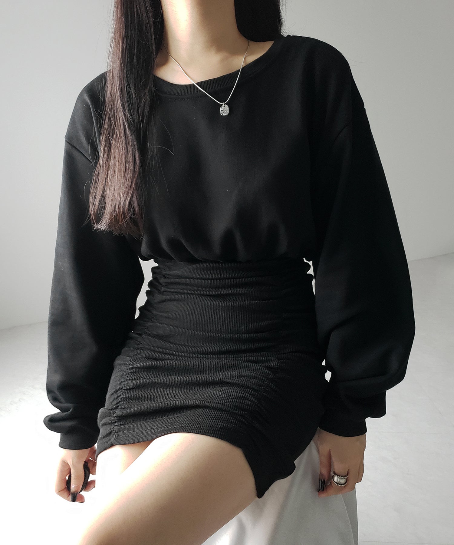 裏毛シャーリングスウェットミニワンピース / urake shirring sweat mini one piece