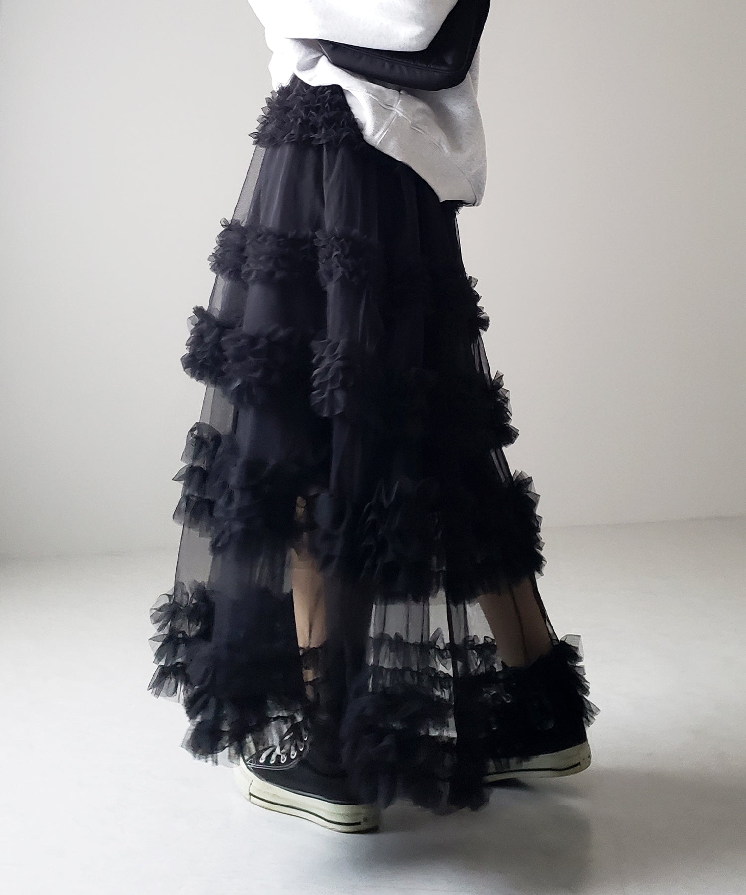 シアーフリルレイヤードボリュームチュールスカート