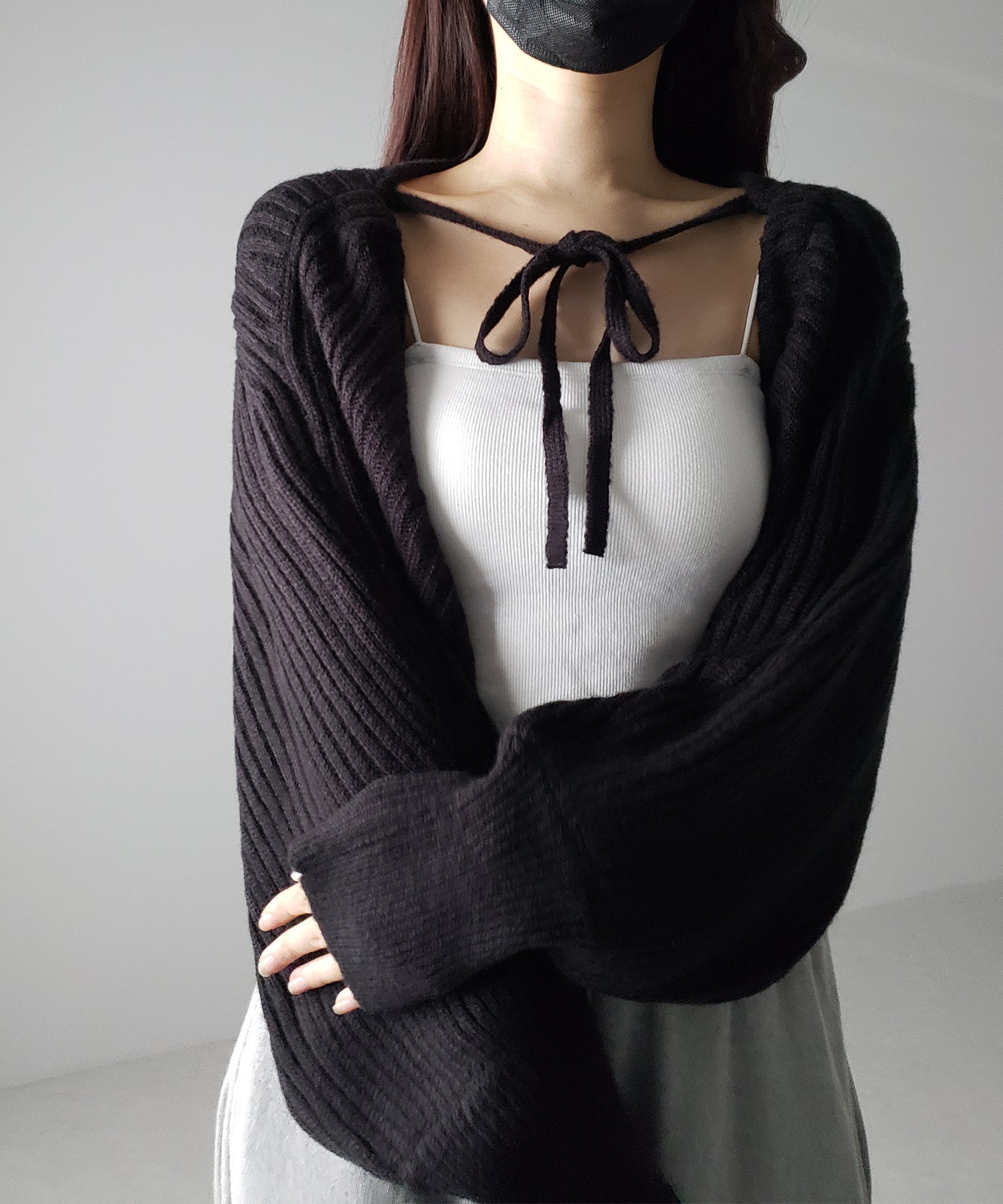 【 9color 】2WAYリボンモヘアライクショートリブニットカーデ