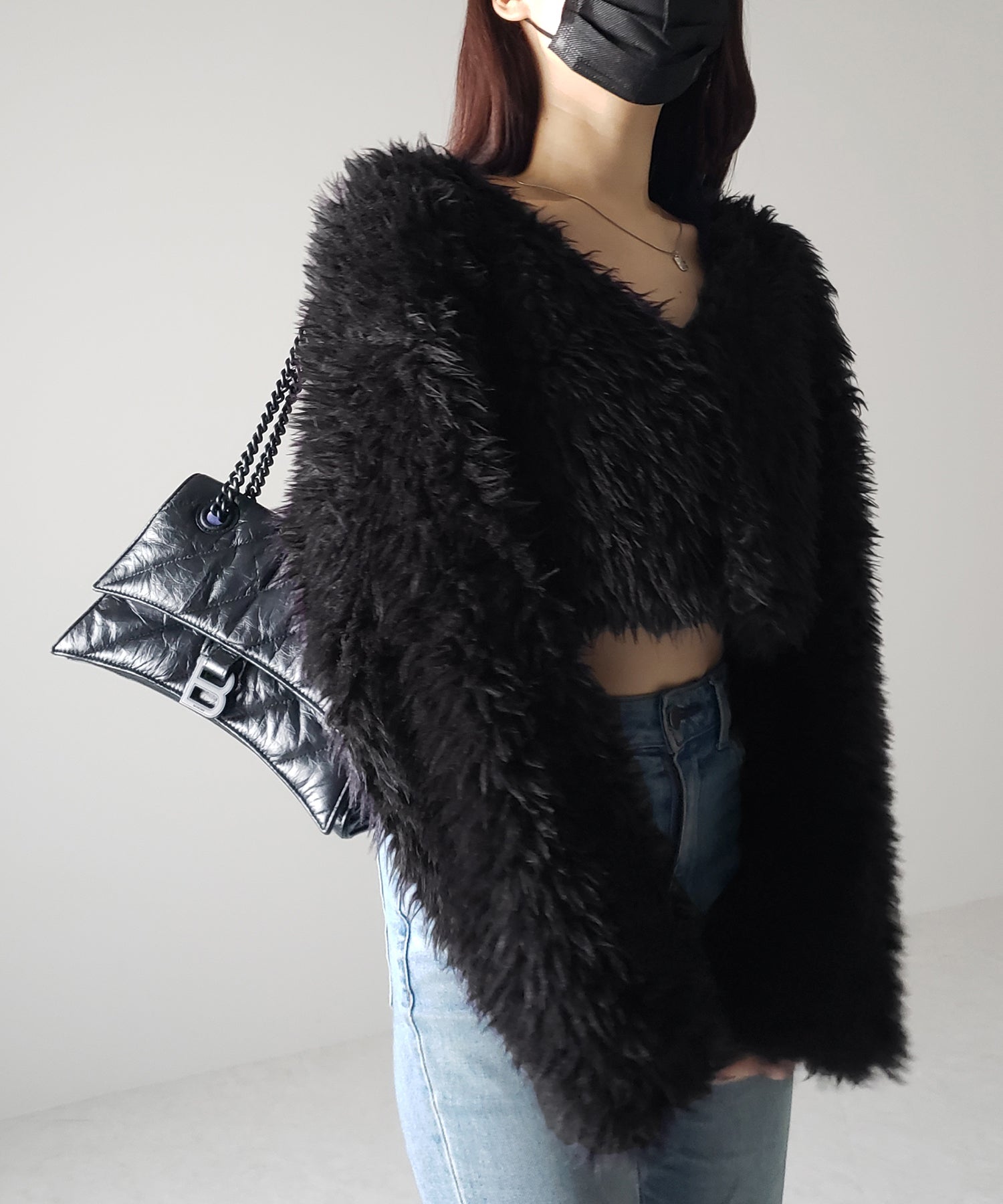 【 3COLOR 】ロングシャギーボアショートボリュームカーディガン