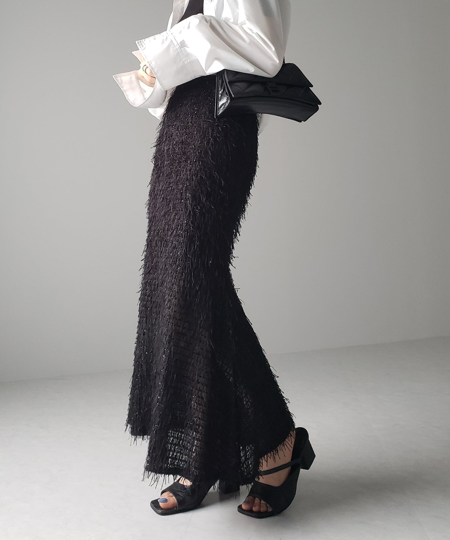 シャギーフリンジロングマーメイドスカート /shaggy fringe long mermaid skirt