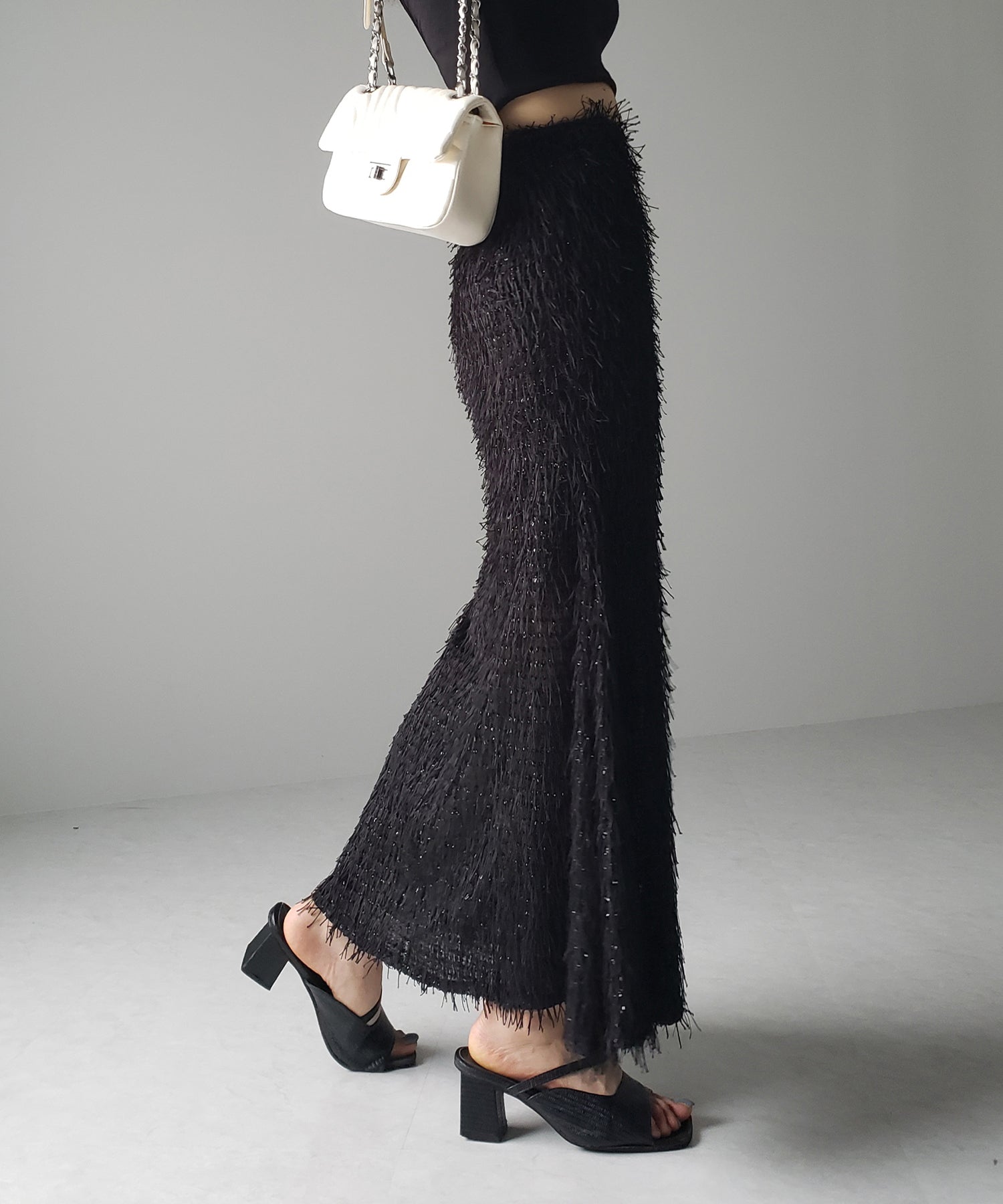 シャギーフリンジロングマーメイドスカート /shaggy fringe long mermaid skirt