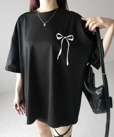 半袖リボンプリントバレエコアビッグTシャツ / short sleeve ribbon print ballet core big Tee