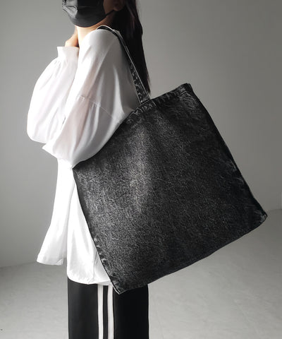 ヴィンテージケミカルブリーチビッグスクエアデニムトートバッグ / vintage chemical bleach big square denim tote bag