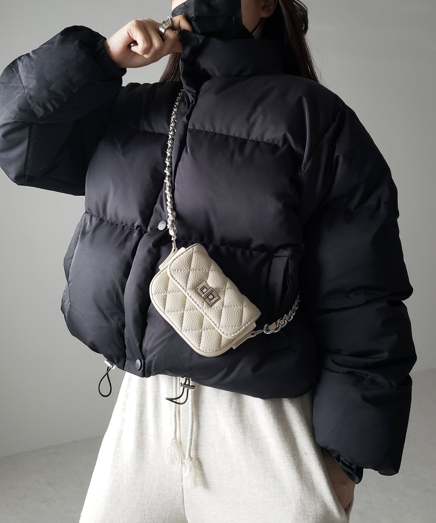 【裾絞り可能2WAY 】ニュアンスカラーショートパフダウンジャケット