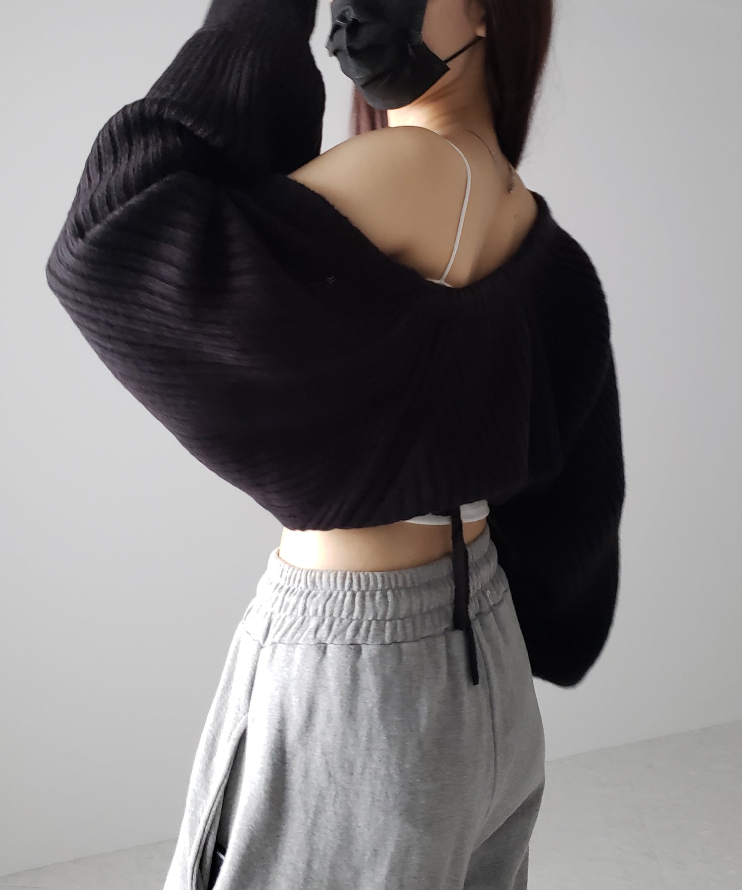 【 9color 】2WAYリボンモヘアライクショートリブニットカーデ