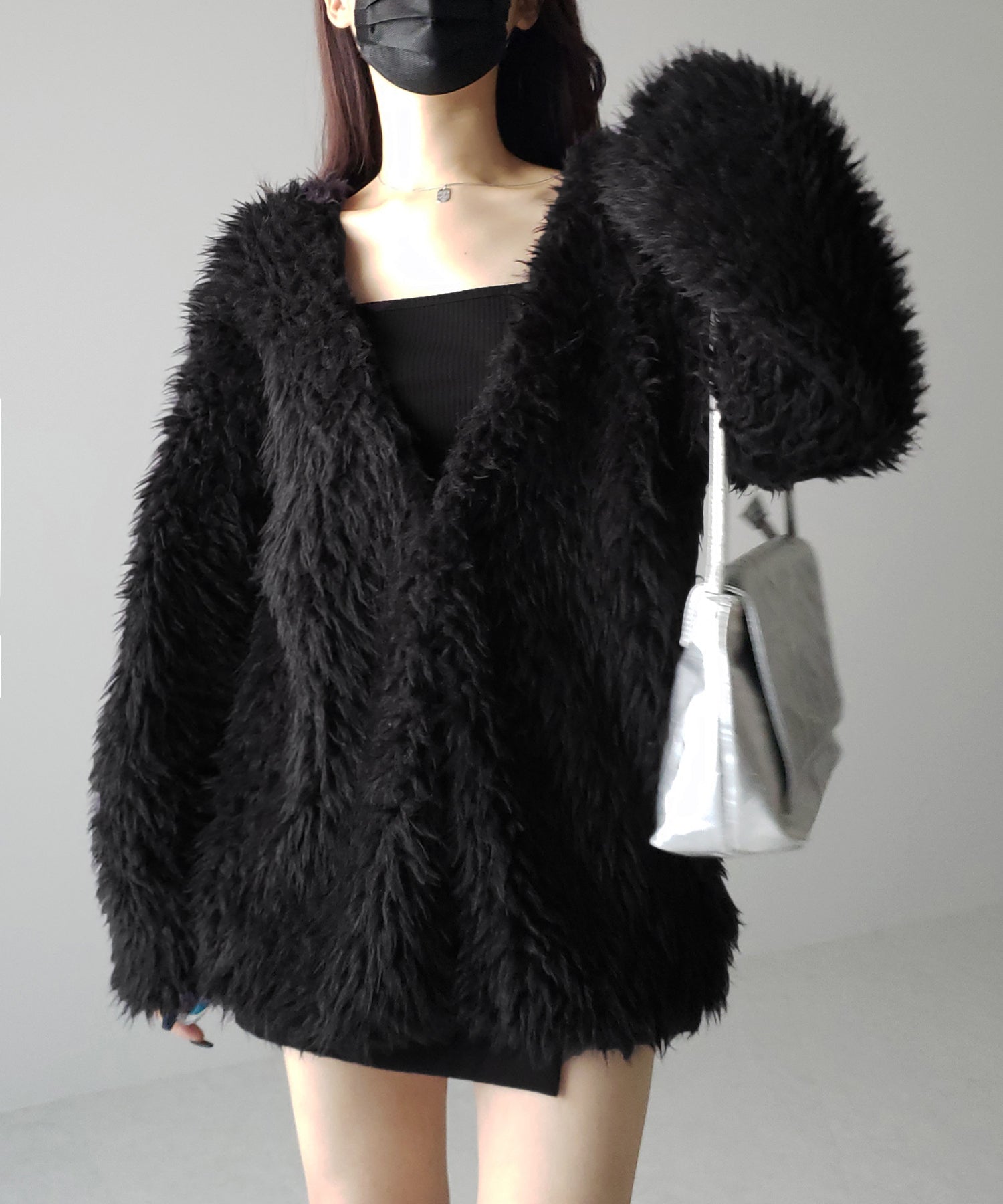 【 3COLOR 】ロングシャギーボアオーバーボリュームカーディガン