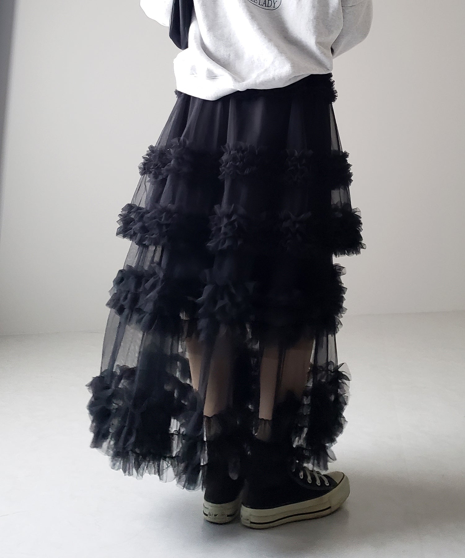 シアーフリルレイヤードボリュームチュールスカート
