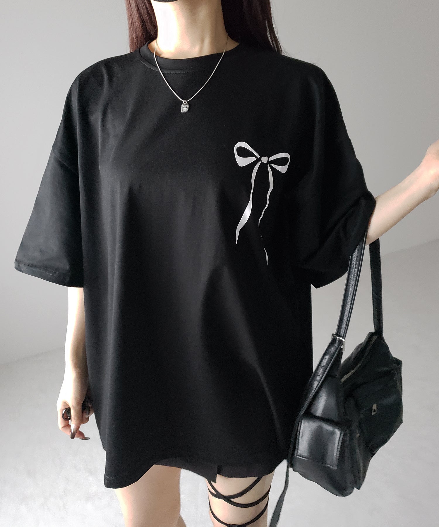 【 3color 】半袖リボンプリントバレエコアビッグTシャツ / short sleeve ribbon print ballet core big Tee