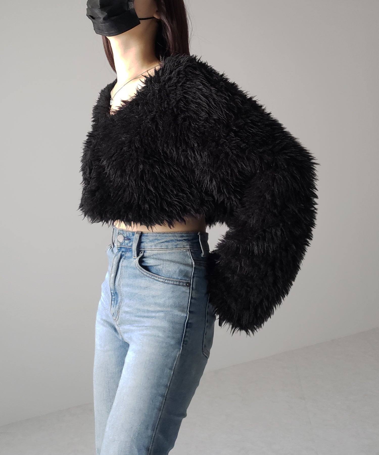 【 3COLOR 】ロングシャギーボアショートボリュームカーディガン