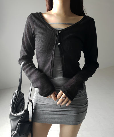 フロントボタンシアーショートカーディガン / front botton sheer short cardigan