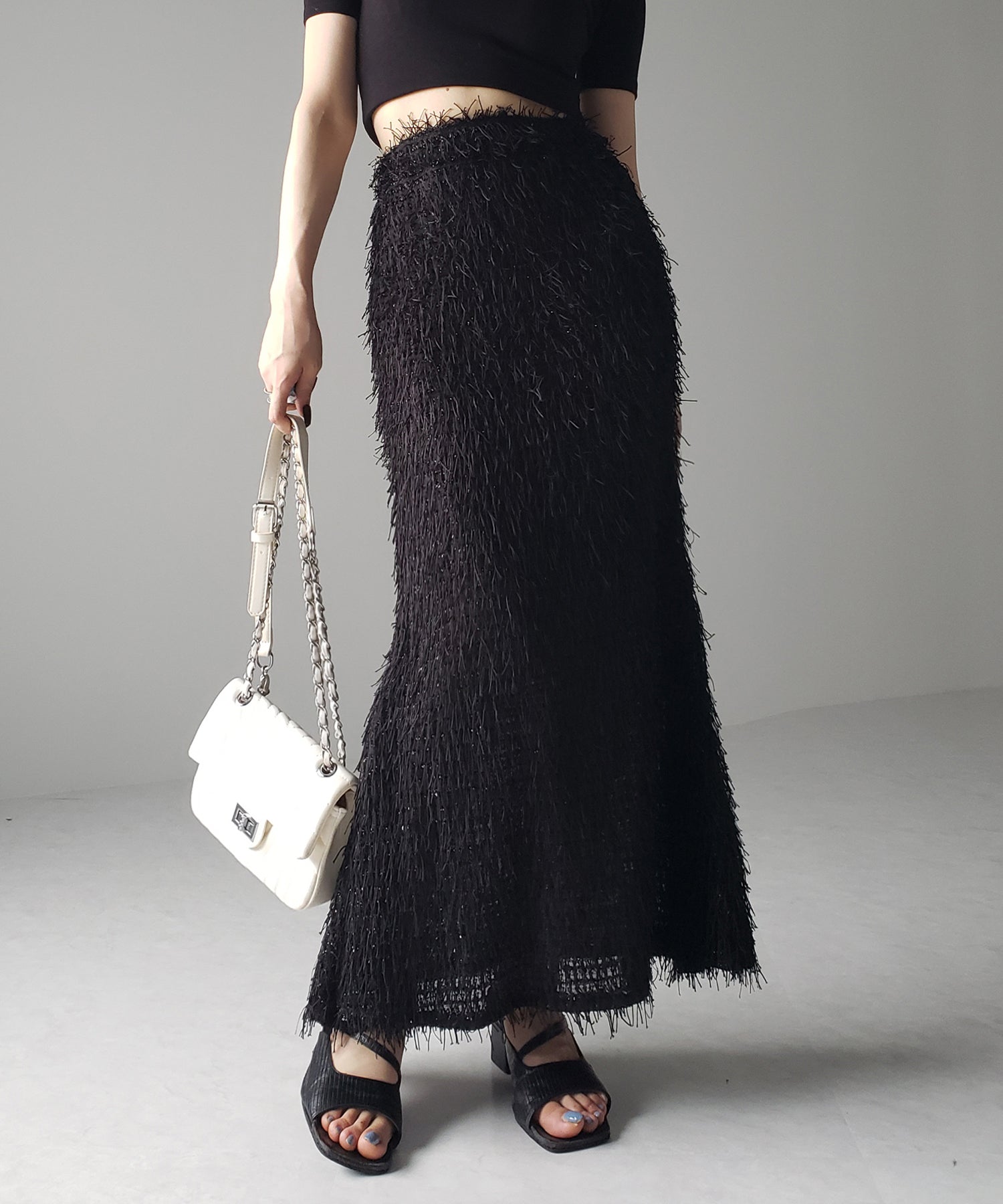 シャギーフリンジロングマーメイドスカート /shaggy fringe long mermaid skirt