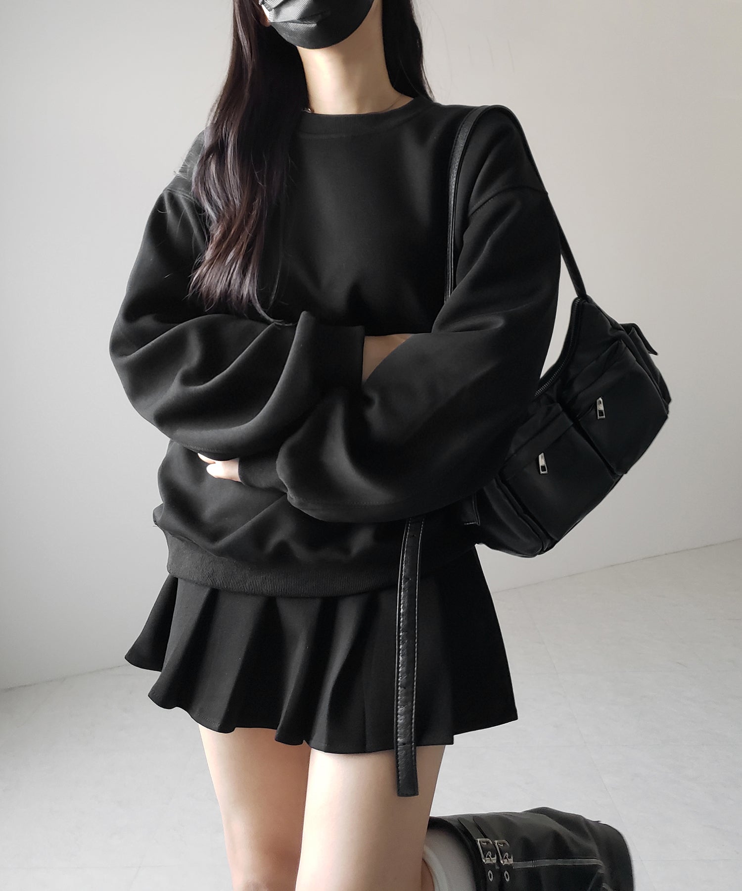 【 セットアップ 】オーバースウェットトップス + プリーツミニスカート SET / oversweat tops + pleated mini skirt SET