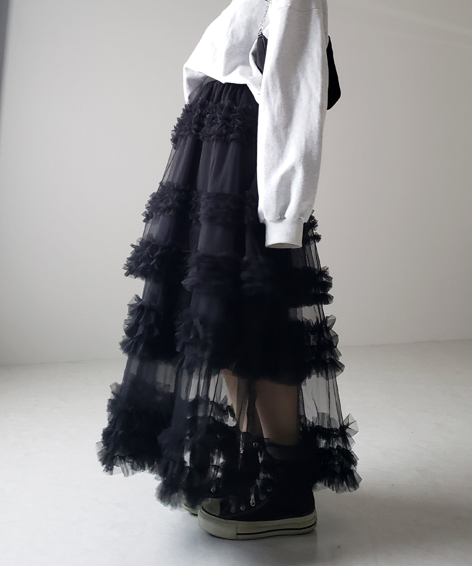 シアーフリルレイヤードボリュームチュールスカート