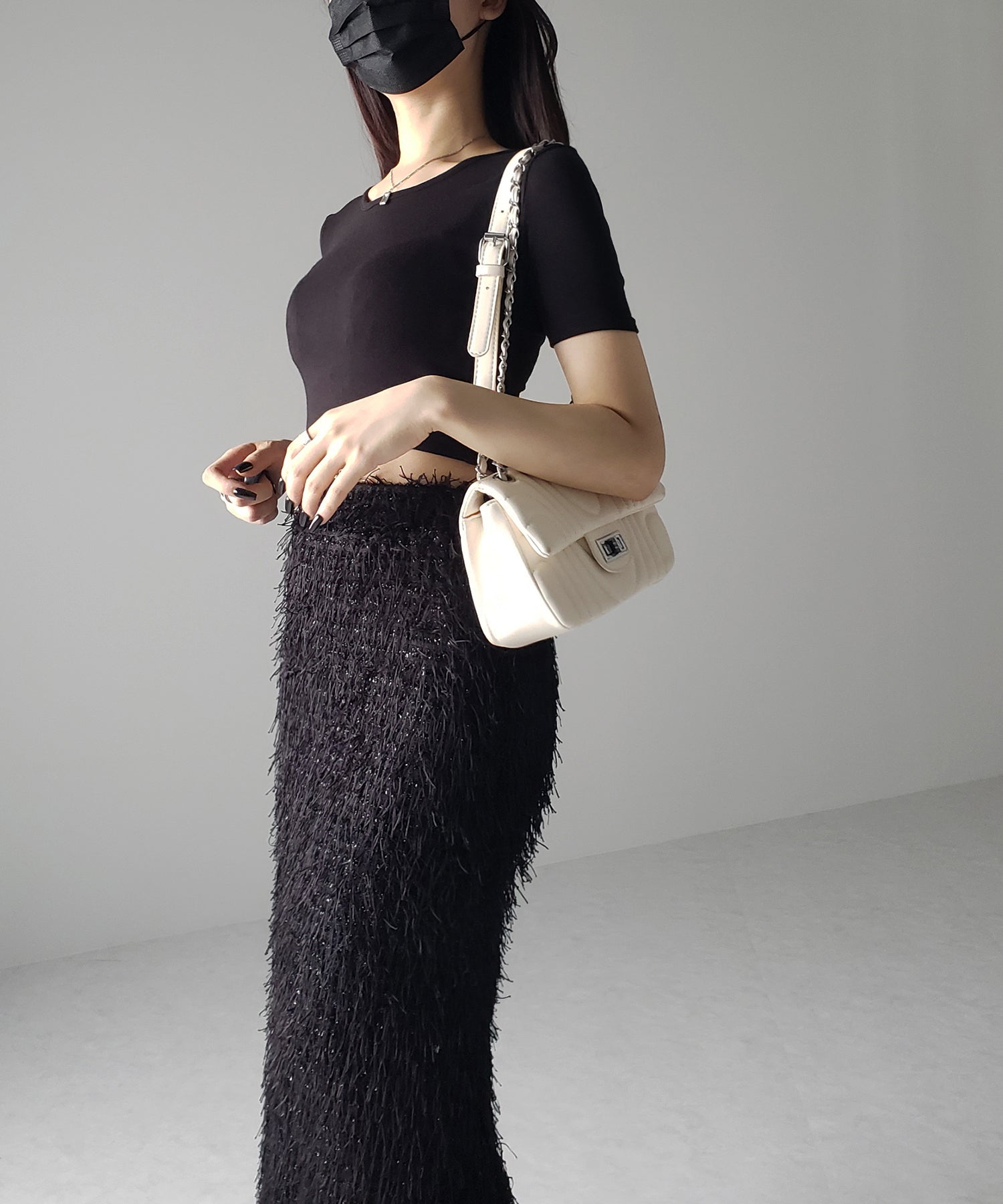 シャギーフリンジロングマーメイドスカート /shaggy fringe long mermaid skirt