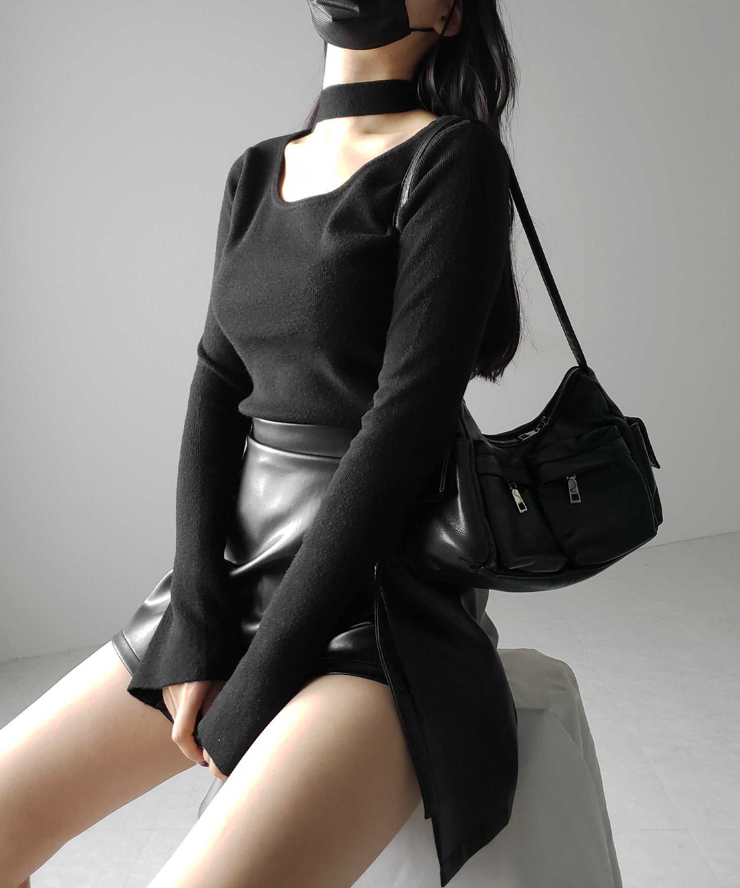 【 2color 】チョーカーリブニットトップス /choker lib knit tops