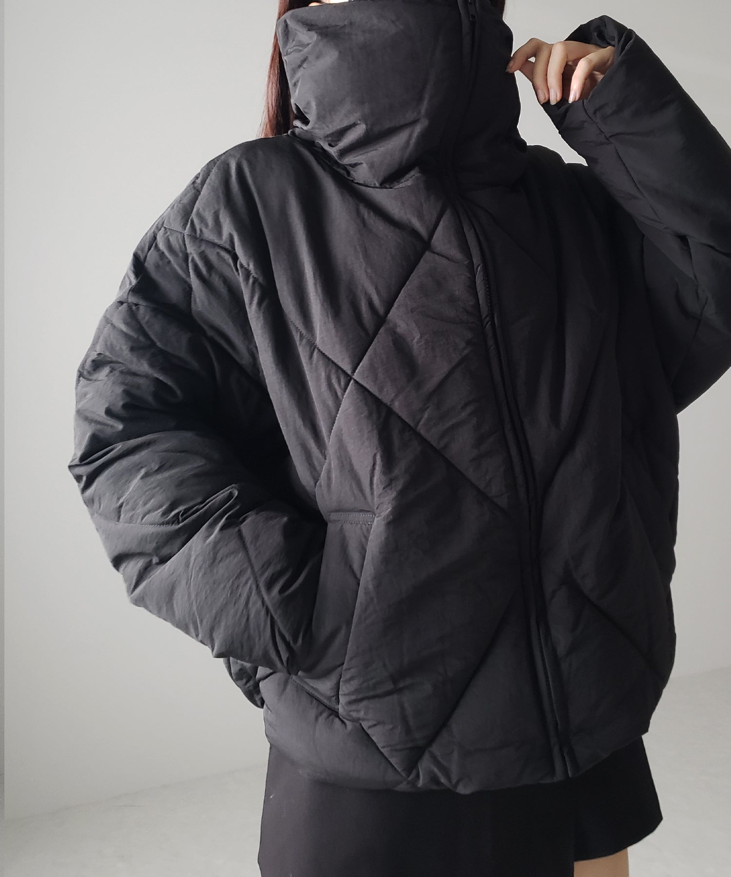【 3COLOR /2WAY 】ボリュームハイネックナイロンパフダウンジャケット