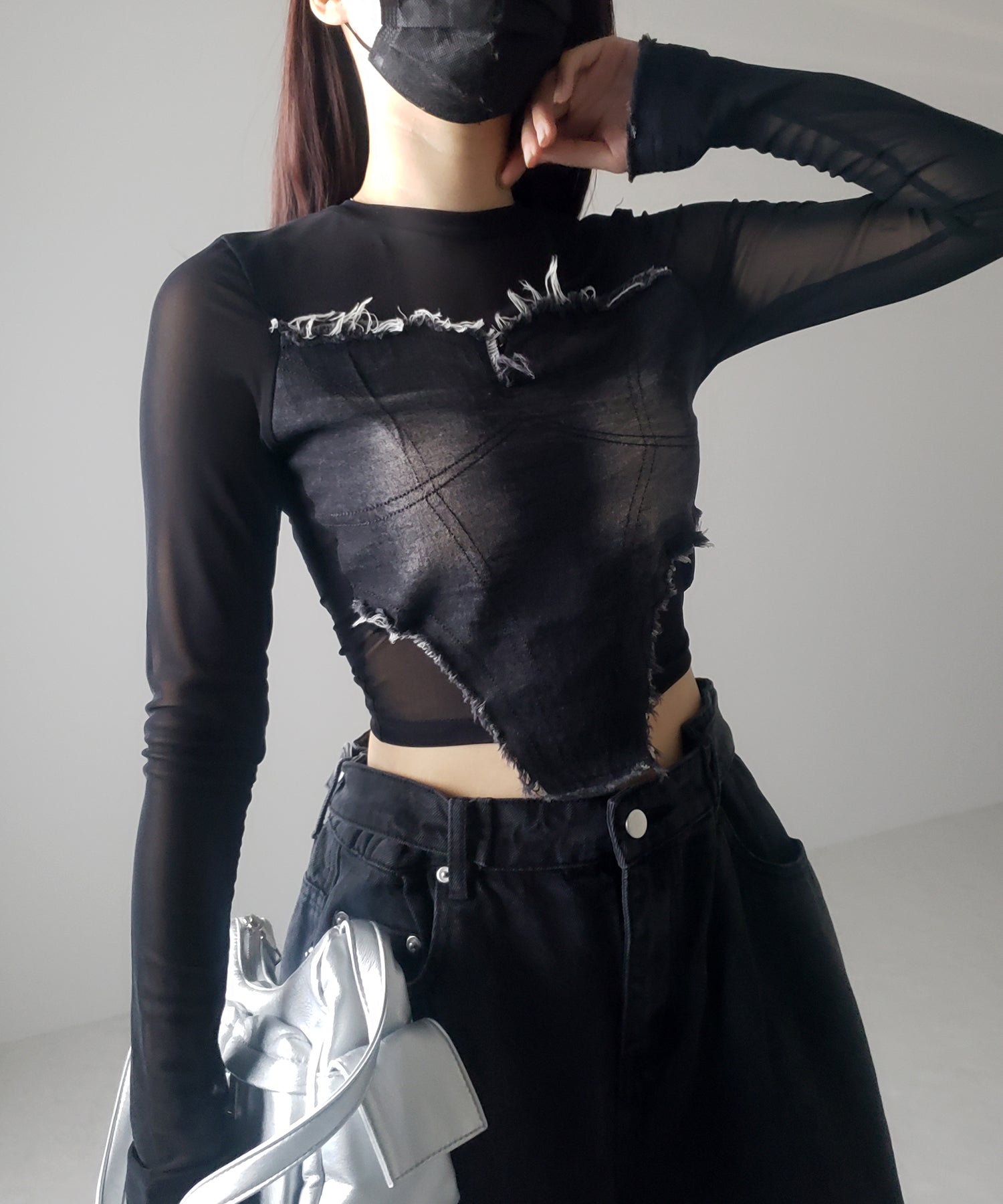 【 2color 】デニムビスチェドッキングシースルートップス