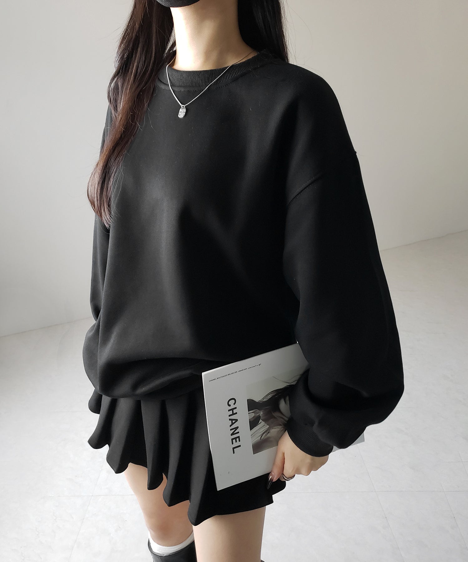 【 セットアップ 】オーバースウェットトップス + プリーツミニスカート SET / oversweat tops + pleated mini skirt SET