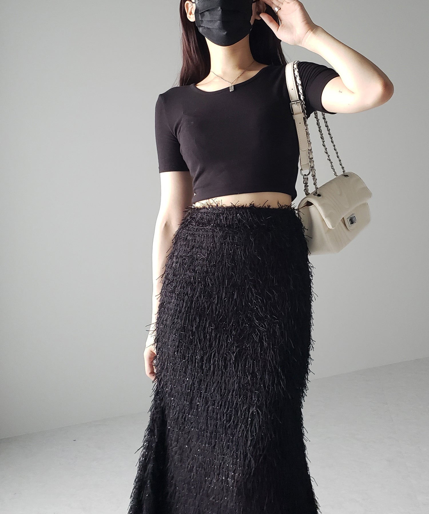 シャギーフリンジロングマーメイドスカート /shaggy fringe long mermaid skirt