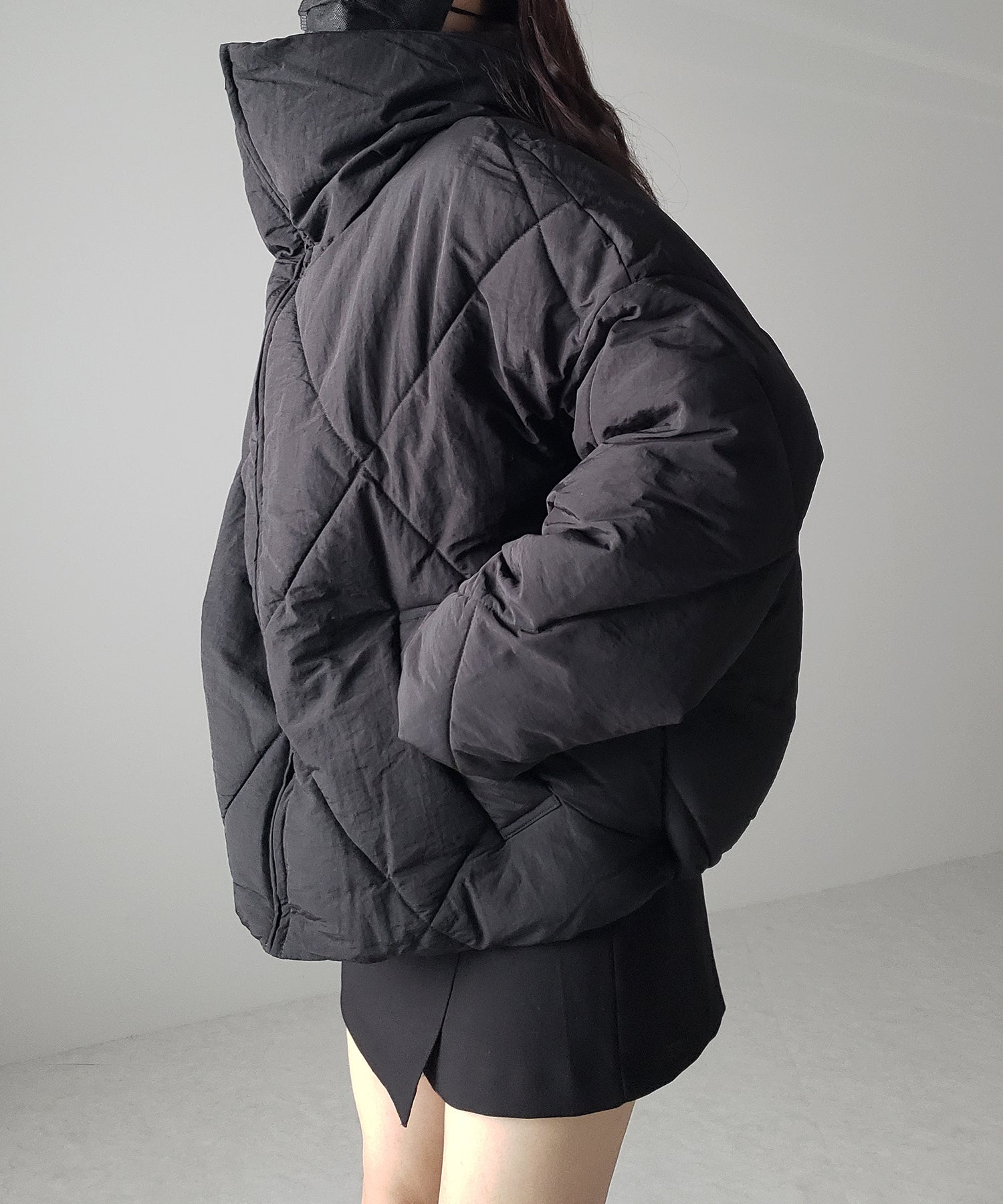 【 3COLOR /2WAY 】ボリュームハイネックナイロンパフダウンジャケット