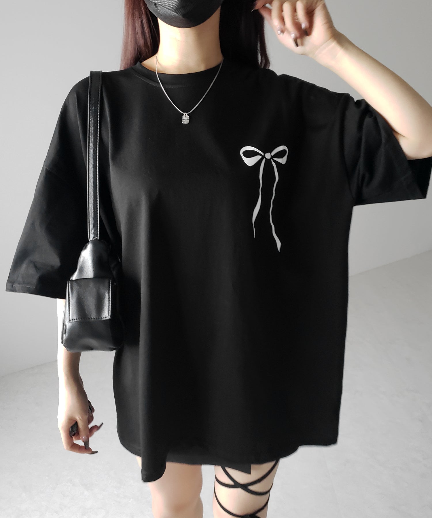 【 3color 】半袖リボンプリントバレエコアビッグTシャツ / short sleeve ribbon print ballet core big Tee