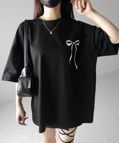 半袖リボンプリントバレエコアビッグTシャツ / short sleeve ribbon print ballet core big Tee