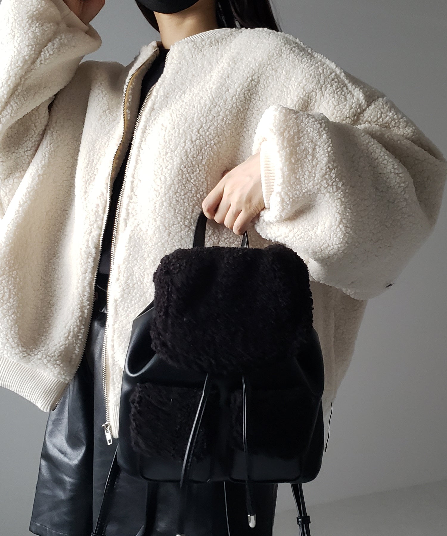 【 4color 】ボアレザー異素材フラップミニリュック